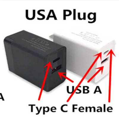 Настройте свой логотип Док-станция с портом USB a + Type C, 2,4 А, вилка европейского стандарта, 2 контакта, адаптер питания QC 3.0, настенное зарядное устройство